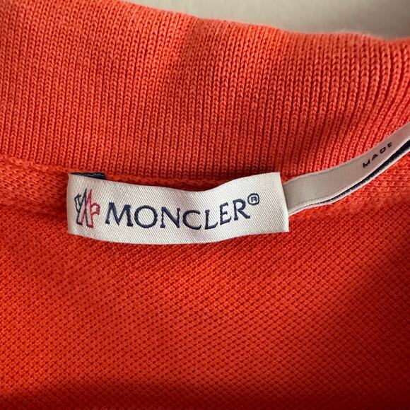 Moncler Men's Orange Short Sleeve Classic Polo Shirt Logo Patch Designer Large - Picture 4 of 10